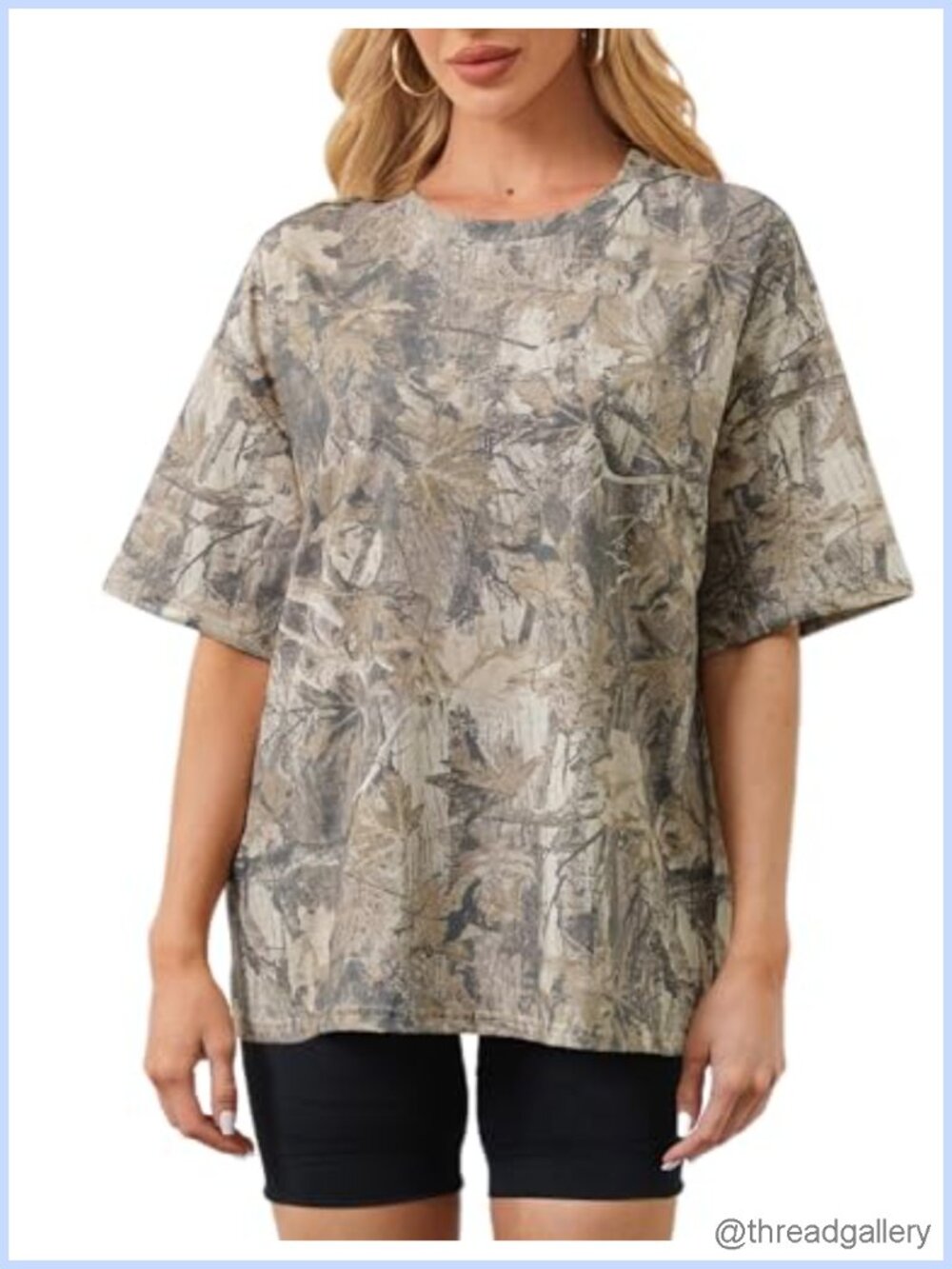 Womens Oversized Camo Maple Leaf Graphic T-Shirt Crewneck Short Sleeve Tee